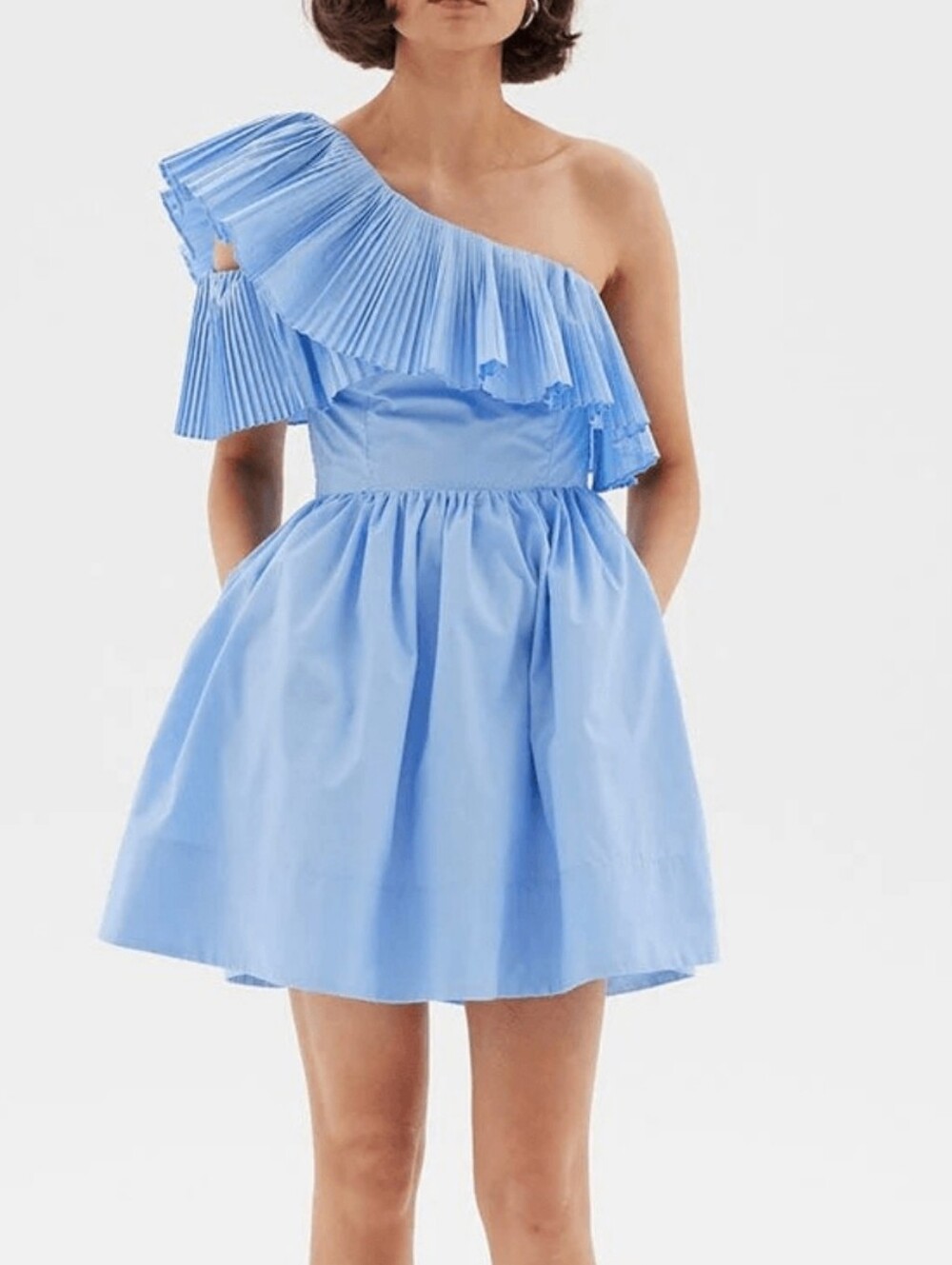 Sovere By Revolve Light Blue One-Shoulder Ruffle Dress